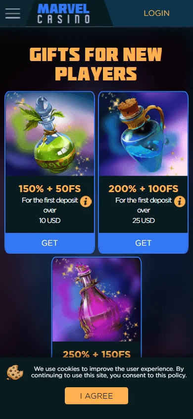 Marvel Casino mobile promotions area with bonus and loyalty offers